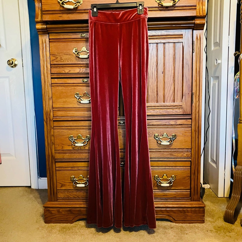Forever 21 Rose Pink Velvet High Rise Velvet Velour Flare Pants Size XS
